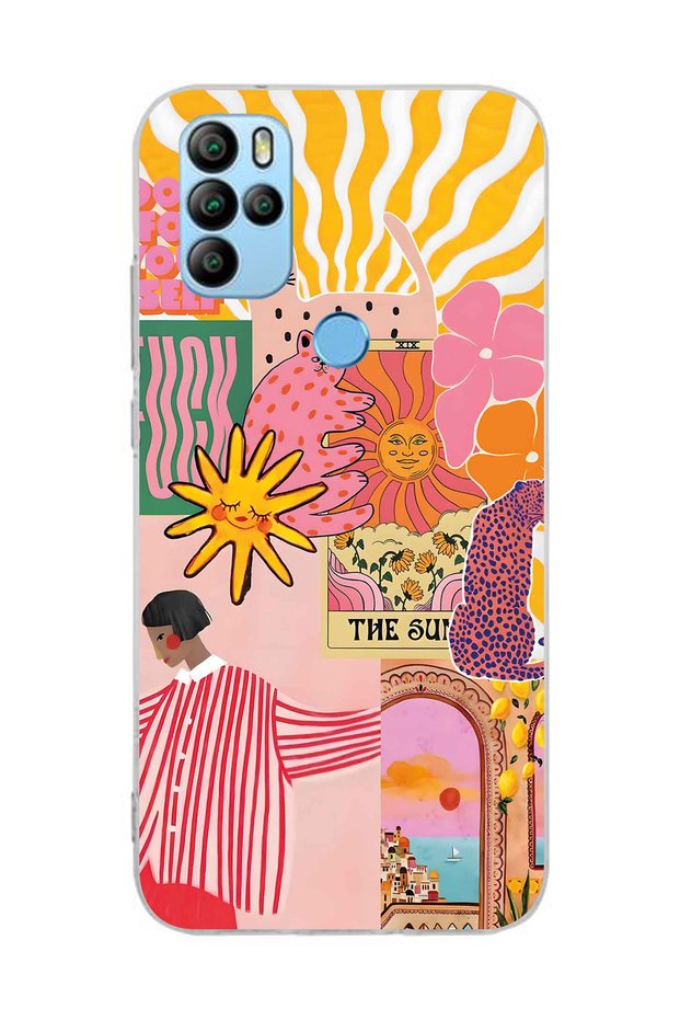 General Mobile Gm 21 Pro Compatible Abstract Art Collage Pattern Transparent Phone Case