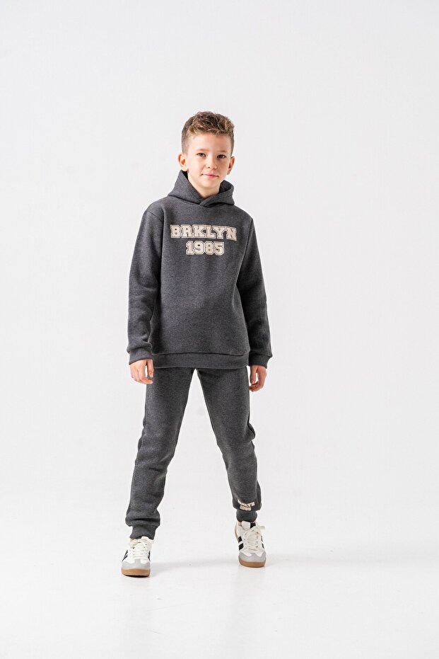 3 İp Brklyn 1985 Printed Hooded Boys' Tracksuit Set