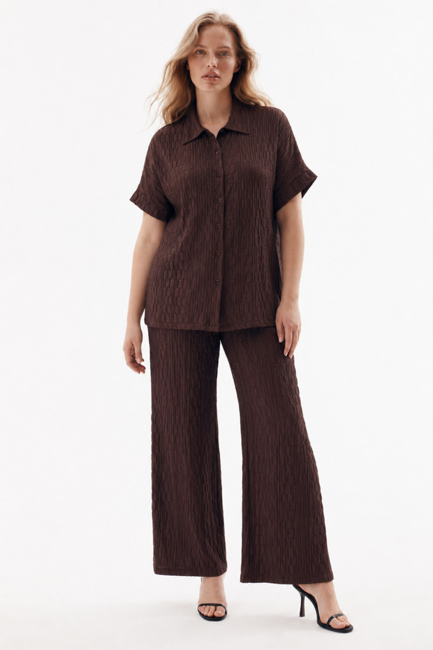 Premium Textured Patterned Wrinkled Fabric Women's Shirt and Pants Set