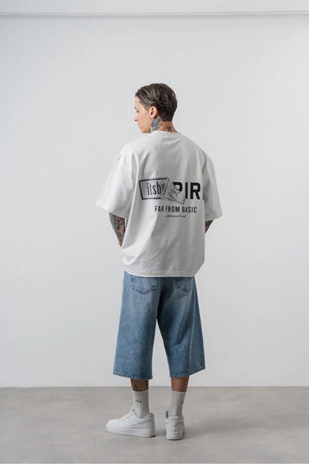 Men's Oversize Back Printed T-Shirt Letter Printed Crew Neck Short Sleeve Unisex Streetwear Basic T-Shirt