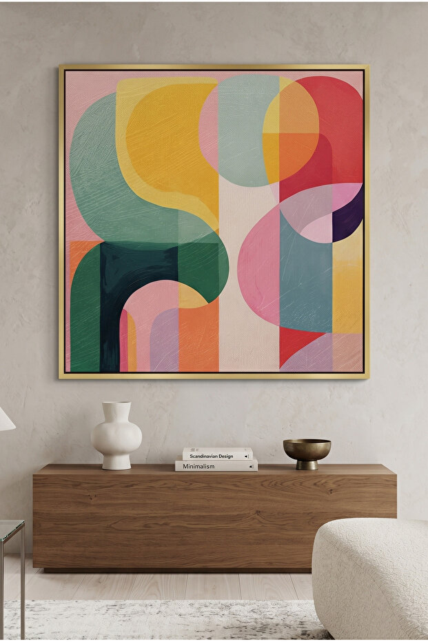 Vibrant Modern Shape Geometric Wall Art | Framed Canvas Print | Luxury Modern Decor for Living Room, Bedroom, Office & Gift