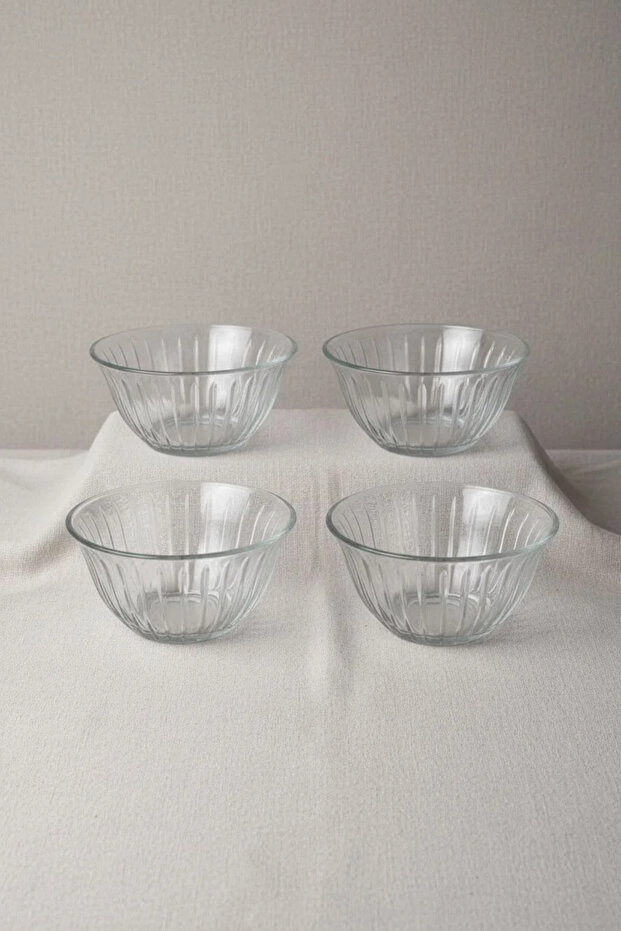 Joy 4-Piece Line Detailed Glass Bowl | Snack Bowl, Dessert and Presentation Bowl 245 ml