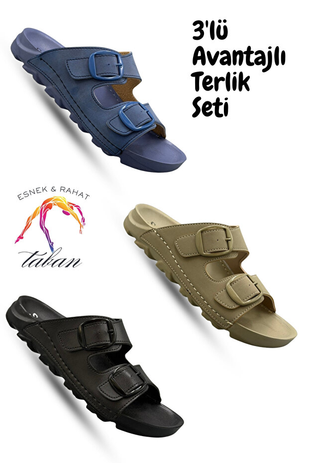 3-Piece Women's Slipper Set – Comfortable Women's Slippers with Adjustable Double Buckle