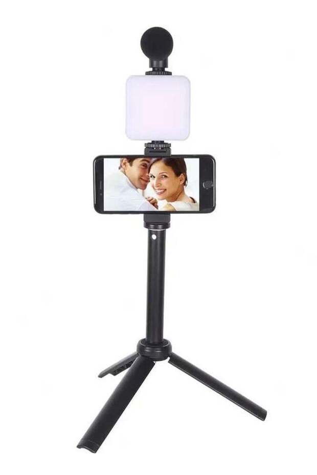 W020 AY-49T Flexible Phone Tripod with Microphone Filling Light Selfie Vlogging Kit