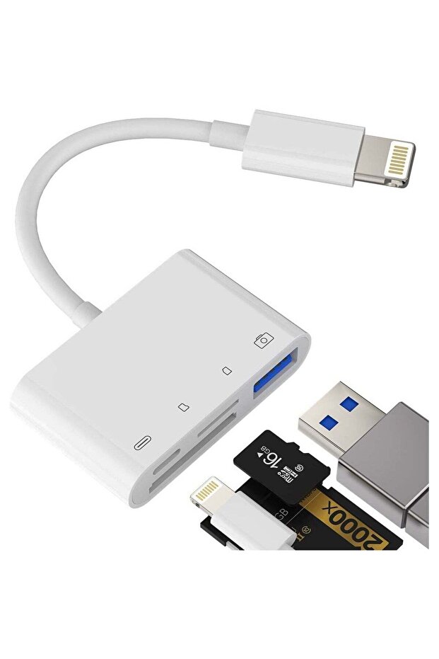 Camera Memory SD Card Reader Compatible for iPhone, Lightning Male to USB Female OTG Adapter
