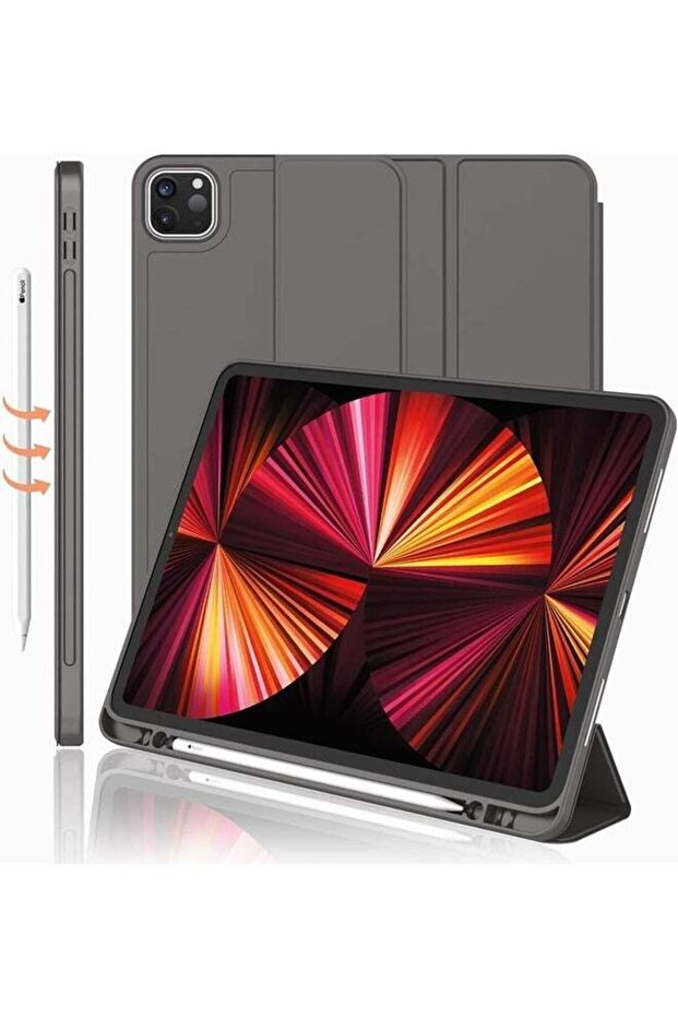 Space Gray iPad Pro 11 Inch Case (2022/2021) – Trifold Stand with Pencil Holder, Soft TPU Back, Auto Wake/Sleep, Supports Apple Pencil Charging