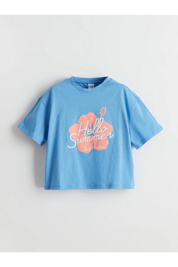 Mercan Crew Neck Palm Tree Printed Girls' T-Shirt (S5)