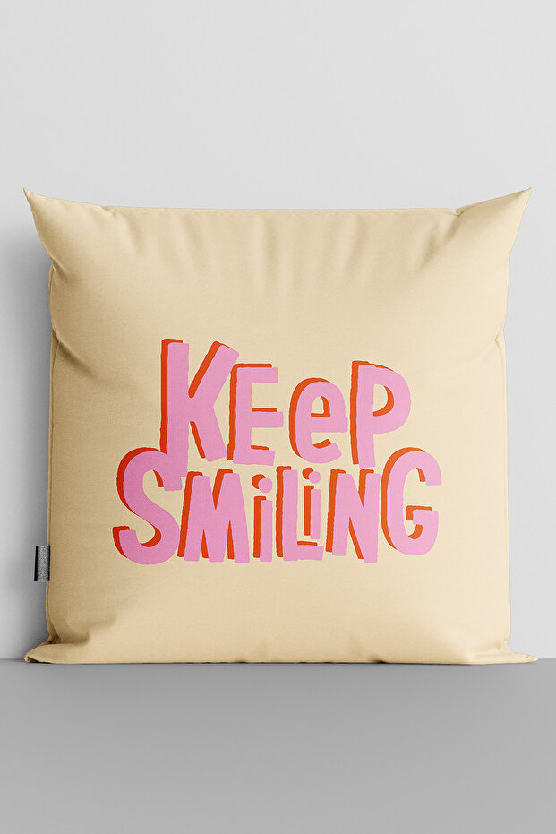 غطاء وسادة مطبوع رقميًا على الوجهين بعبارة "Keep Smiling" - 3624
