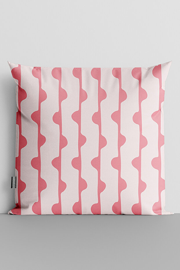 Red Vertical Line and Dots Double Sided Digital Printed Throw Pillow Cover