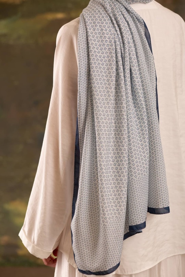 Raw Drop Patterned Soft Shawl Indigo - 6