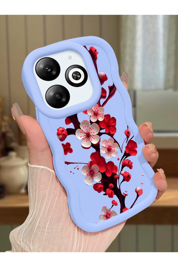 Infinix Smart 8 Pro Compatible Case Camera Protector Blue Silicone Couple Phone Case Floral Pattern
