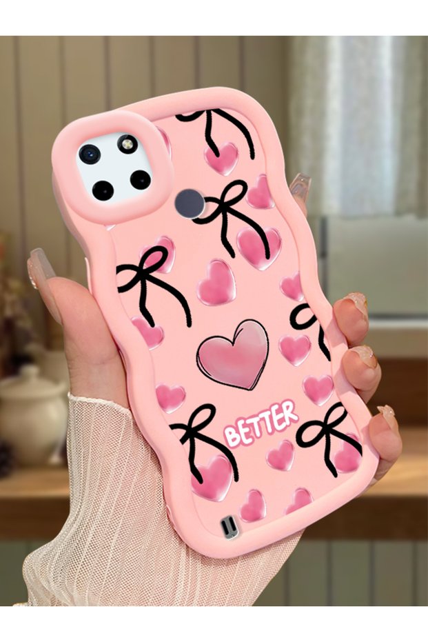 Realme C25Y Compatible Case Camera Protector Pink Silicone Couple Phone Case Heart Pattern