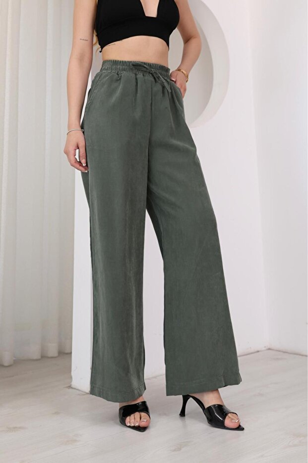 Aurea Women's Comfortable Tencel Pants with Elastic Waist and Wide Legs