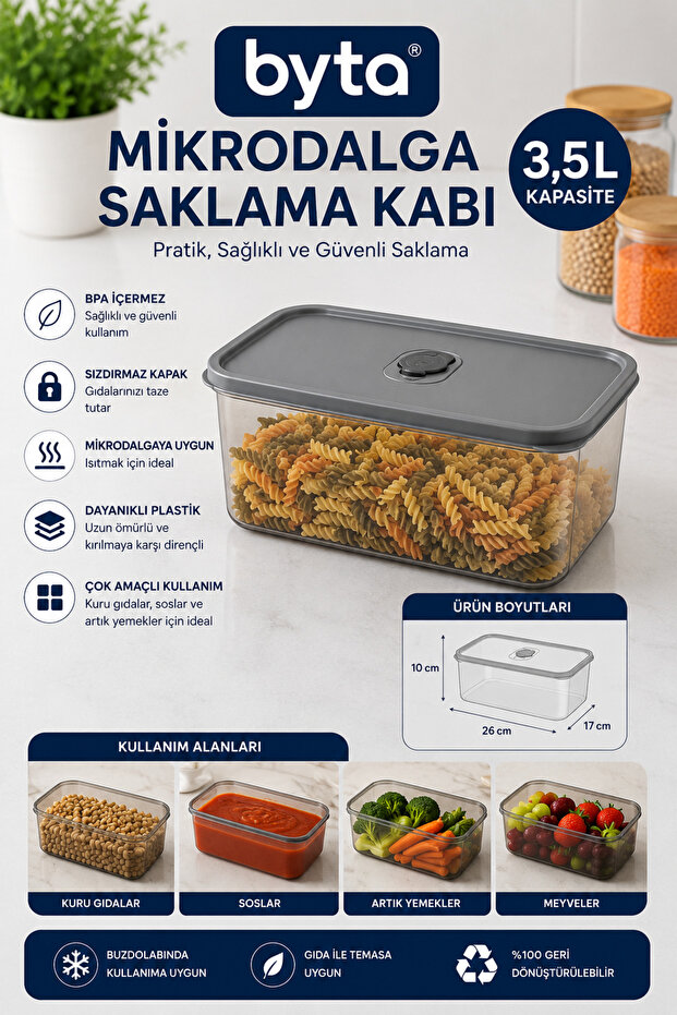 3.5 L Plastic Storage Container with Lid Suitable for Microwave Multi-Purpose Food Storage Box