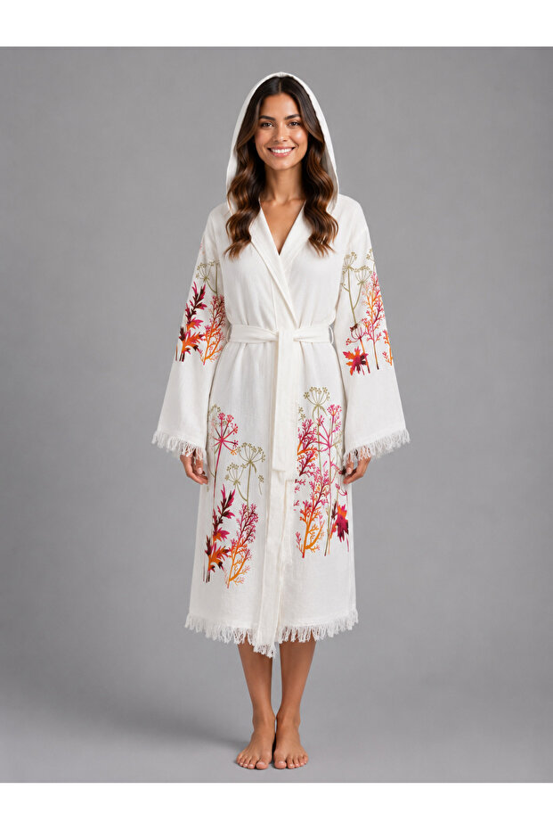 100% Cotton Muslin Bathrobe Fuchsia Floral – Breathable, Ultra Light, Quick-Drying Summer Bathrobe