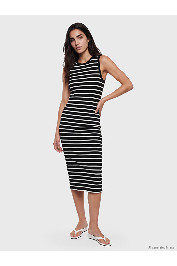 Nevavm Oval Neck Striped Bodycon Dress with a Difference