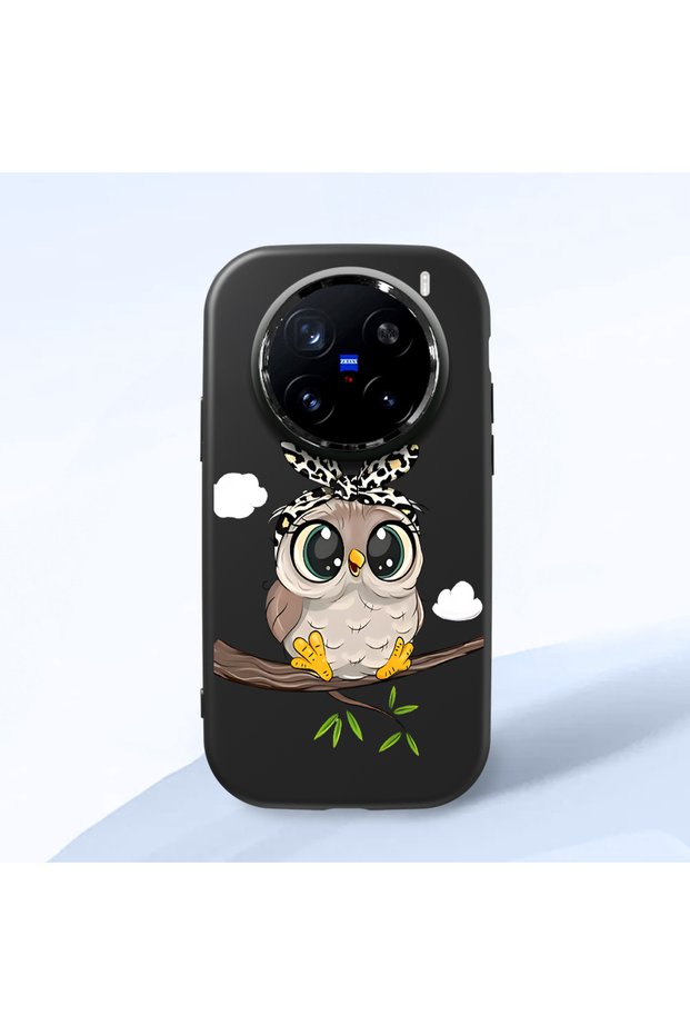 Vivo X200 Pro Compatible Case Camera Protective Black Silicone Couple Phone Case Owl Patterned