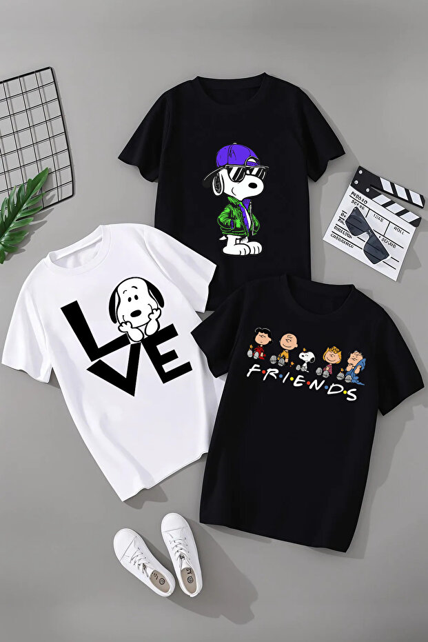 Snoopy Printed Cotton Short Sleeve 3-Pack Youth and Children's T-Shirt