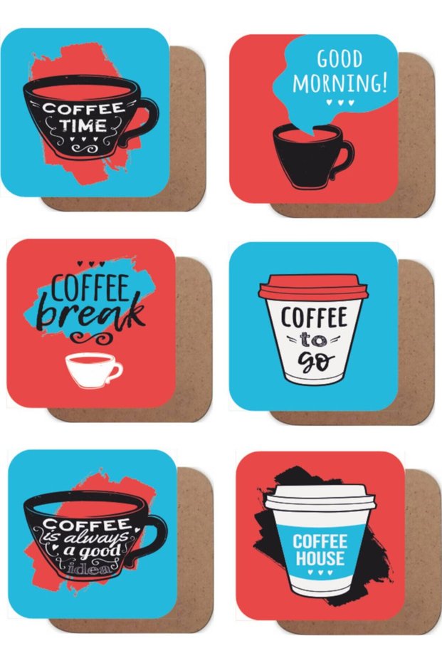 Colorful Coffees Set of 6 Wooden Coasters