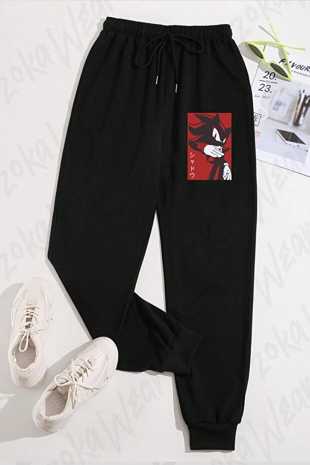 Unisex Black Shadow Hedgehog Manga Style Printed Sweatpants