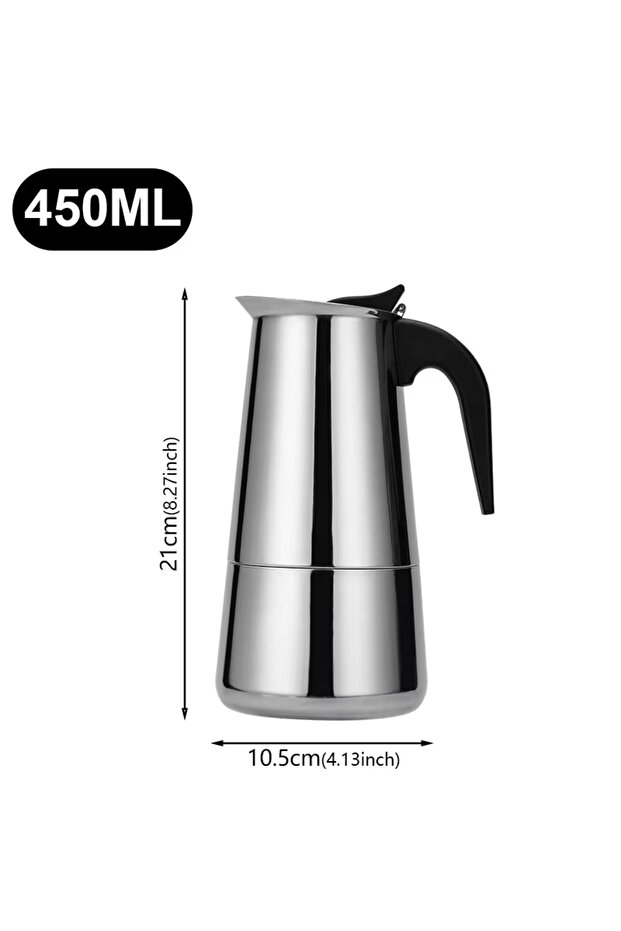 450ml Coffee Maker Pot Moka Coffee Maker Stainless Steel 2/4/6/9 Cups Mocha Espresso Latte Stovetop