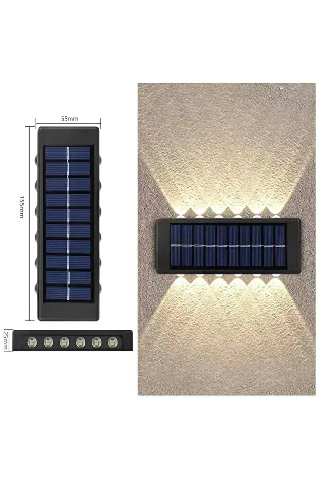 Heinast 2Pcs 12LED-Warm White Solar Wall Lamp Outdoor Waterproof Solar Lights Up And Down Convex len