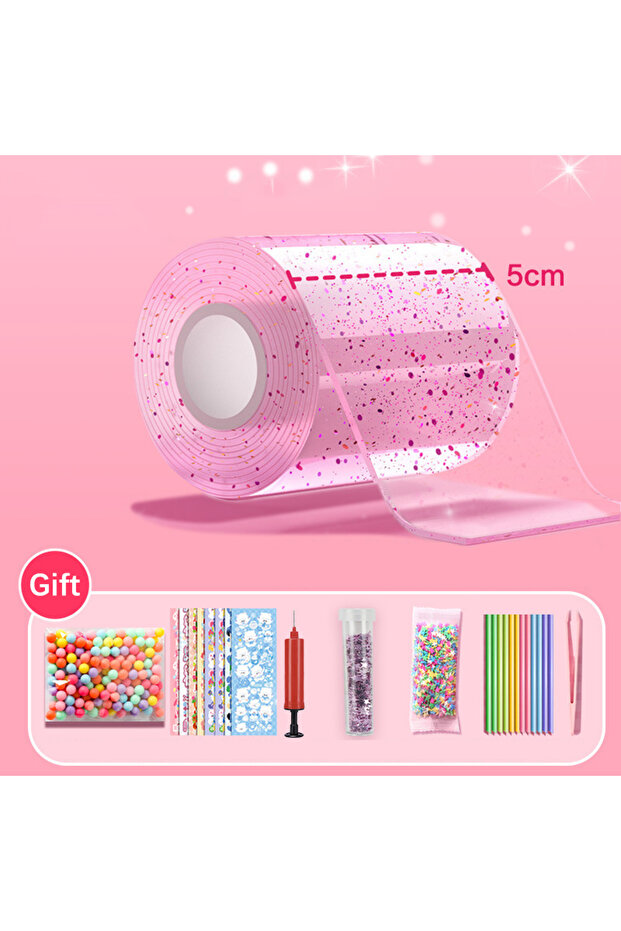 Pink **DIY Craft Pinch Toy Making Blowable Bubble Tape Non-marking Double-sided Adhesive Reusable Co