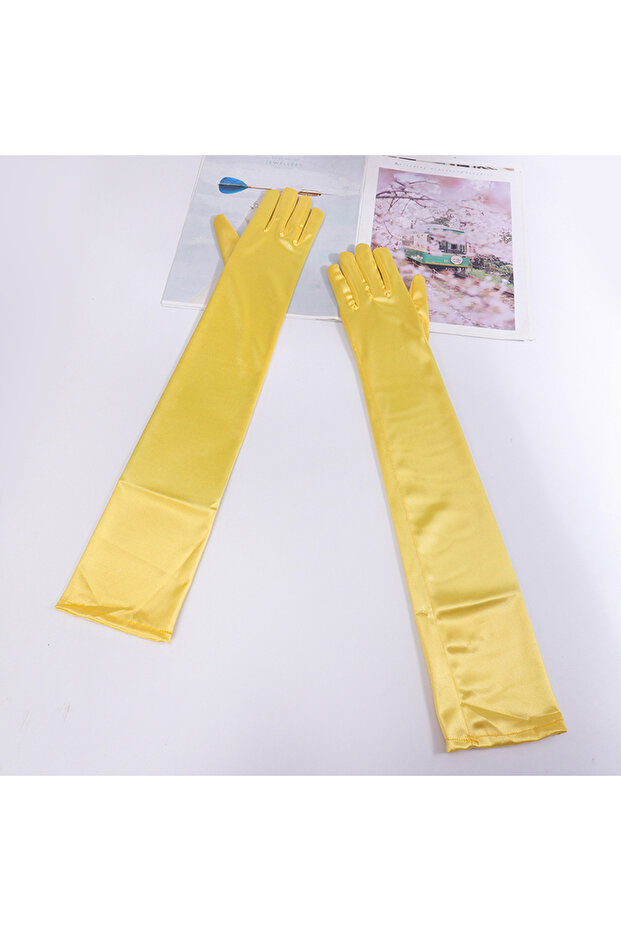 One Size Yellow 55cm Women Solid Wedding Etiquette Evening Dress Opera/Elbow/Wrist Satin Stretch Lon
