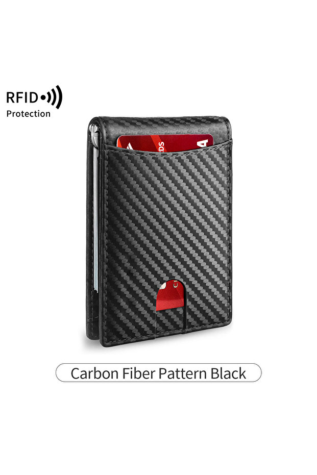محفظة رجالية نحيفة مزدوجة الطي من الجلد مع حماية RFID طراز QB344-0-Carbonblack