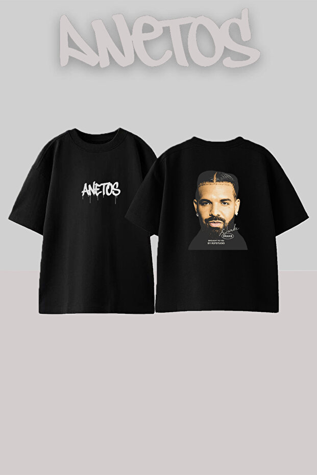 Drake_56 Design Printed Oversize Black T-Shirt