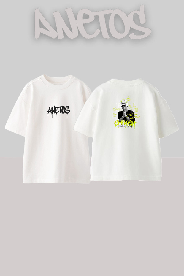 Eminem_3 Design Printed Oversize White T-Shirt