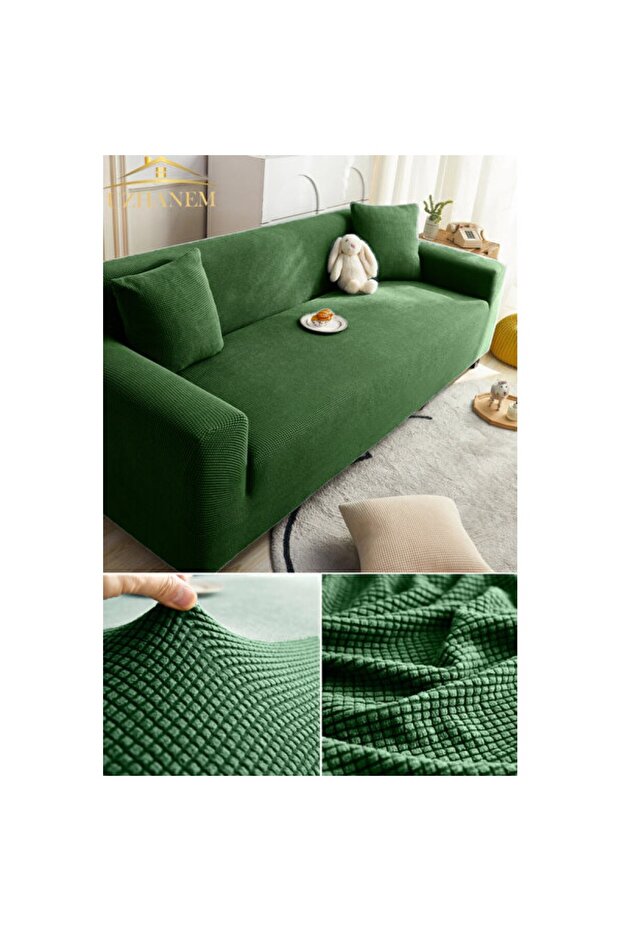 Stretchy Square Patterned Three Seater Sofa Cover, Stylish and Protective Design