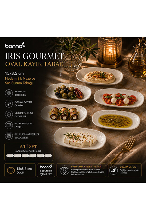 Bonna Iris Gourmet Oval Boat Plate - Porcelain Appetizer and Sauce Plate