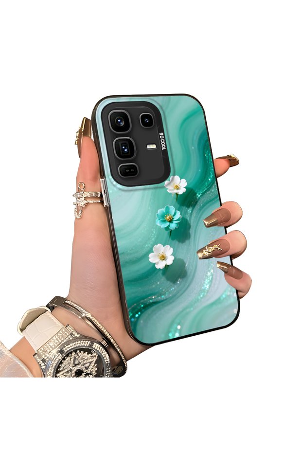 Infinix Note 50 Pro Plus Compatible Silicone Edge Hard Back Case Couple Phone Case with Floral Pattern