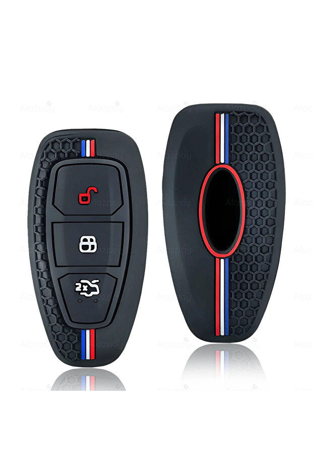 Ford Compatible Focus, Fiesta, Mondeo, Kuga, C Max, B Max, S Max, Striped Silicone Key Cover (Black Red)