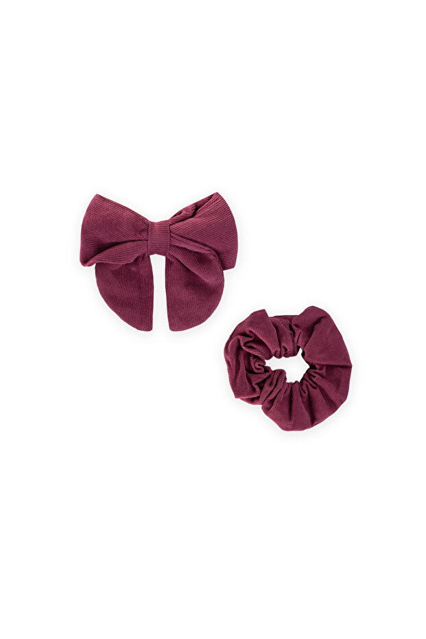 Ribbon and Elastic Hair Clip Burgundy