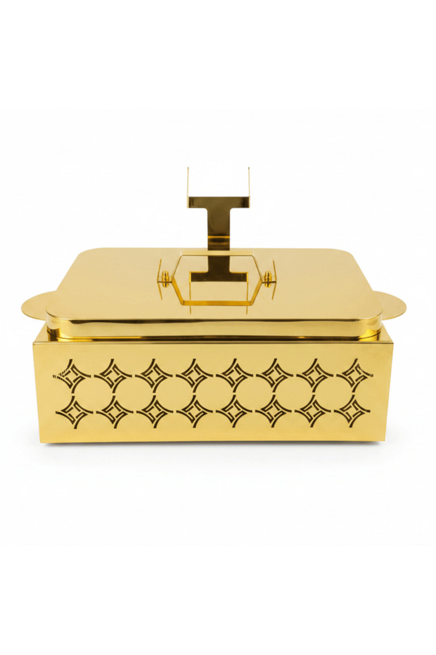 Pilsco Golden Stainless Steel Rectangle Casserole with White Ceramic Inner Dish and Warmer Rack 15 Inch