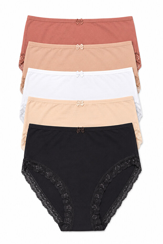 Women's Panties 5 Pack Lycra Cotton Lace Brown
