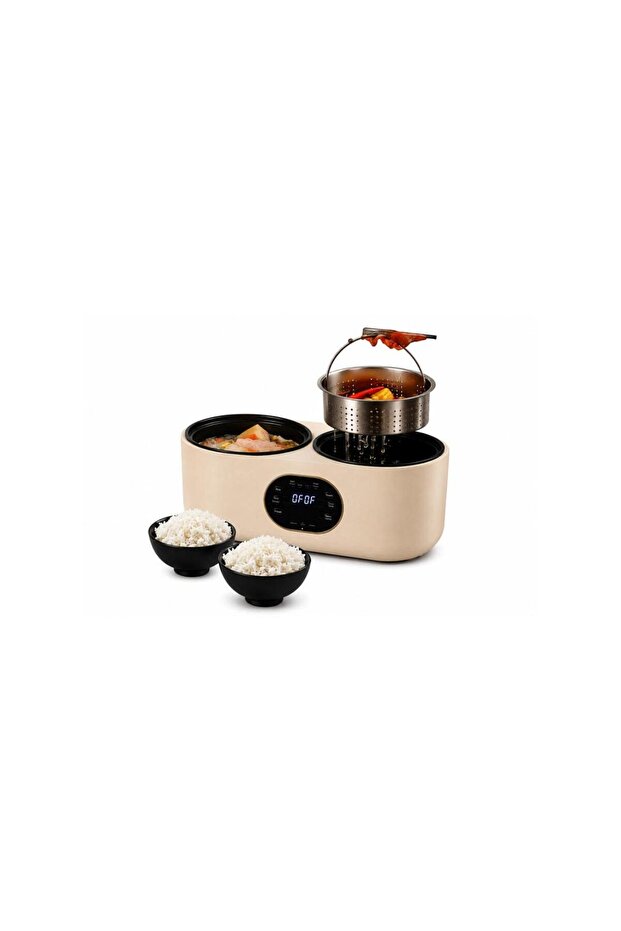 Double Pot Electric Rice Cooker 2L (1L+1L) 900W Multi-Function Cooker with Delayed Start