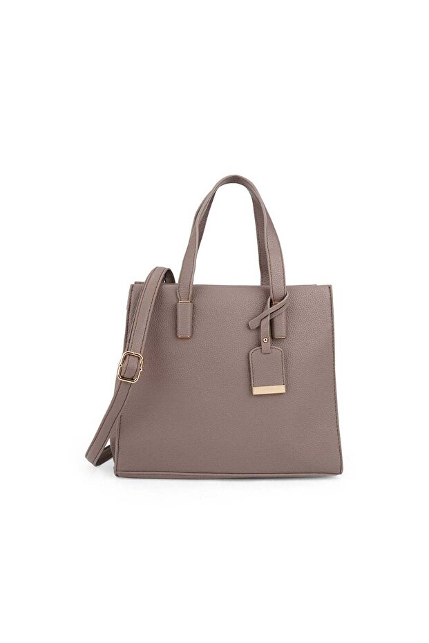 Women Grey Textured Double Handle Workwear Handheld Bag With Detachable Strap