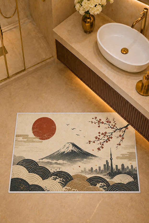 Non-Slip Base Washable Bathroom Mat Set Digital Printed 40X60-50X70-60X90'Cm