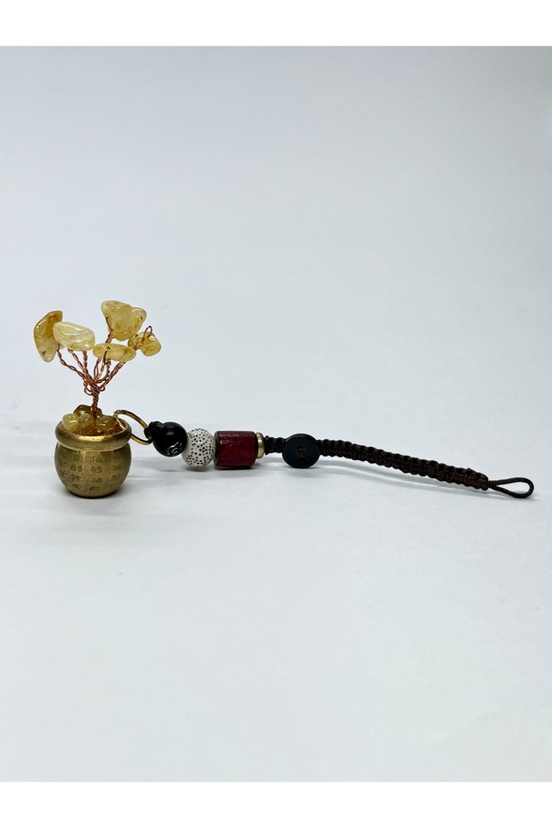 Fengshui Gold Money Pouch Citrine Natural Stone Keychain