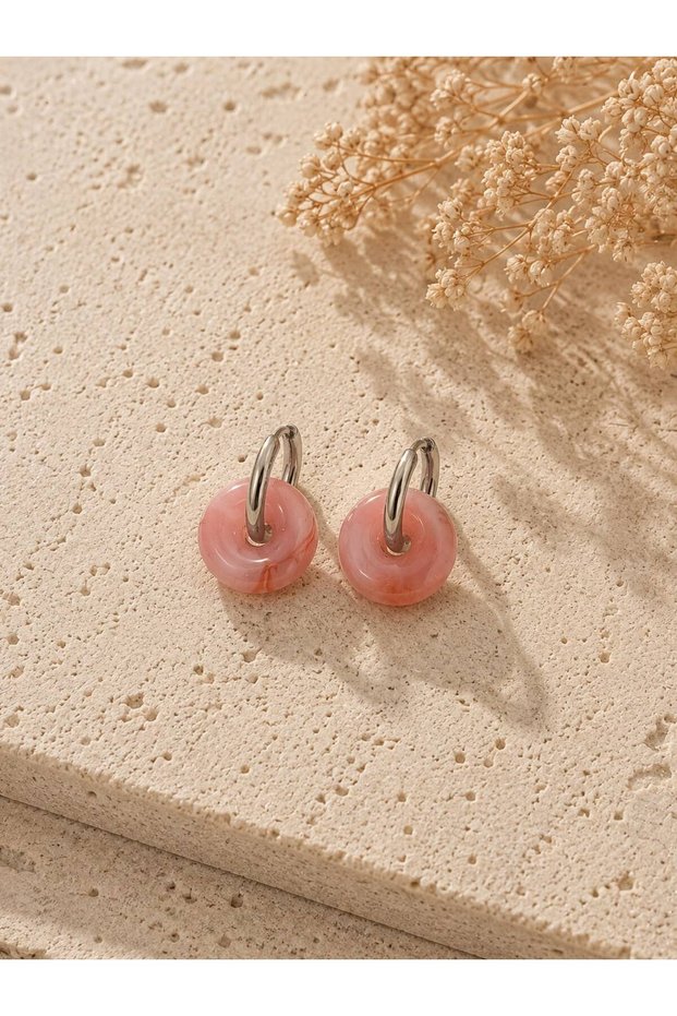 Pink Resin Detailed Hoop Earrings | Minimal Modern Women's Earrings