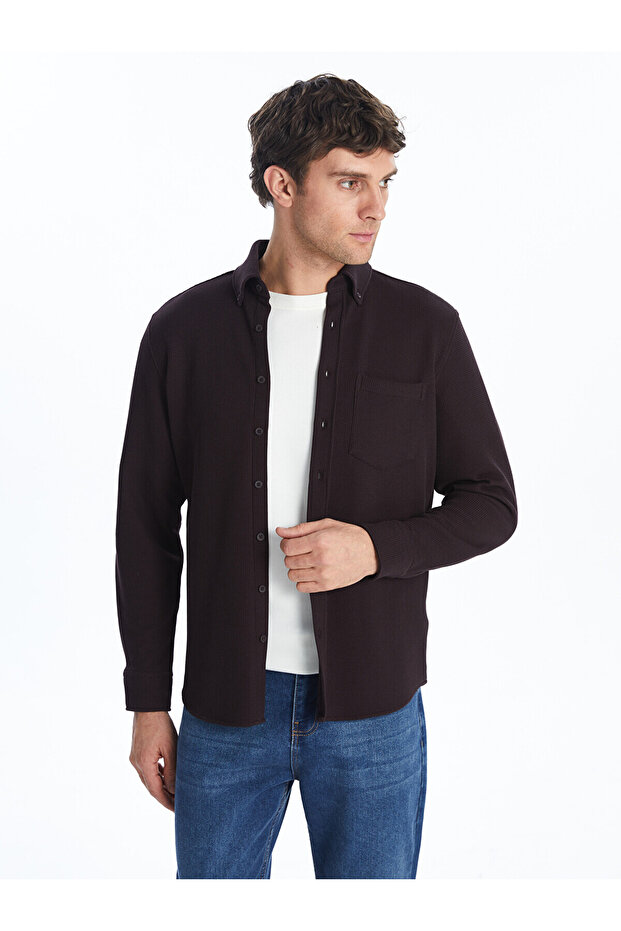 قميص رجالي بأكمام طويلة من NEVAVM بتصميم Regular Fit