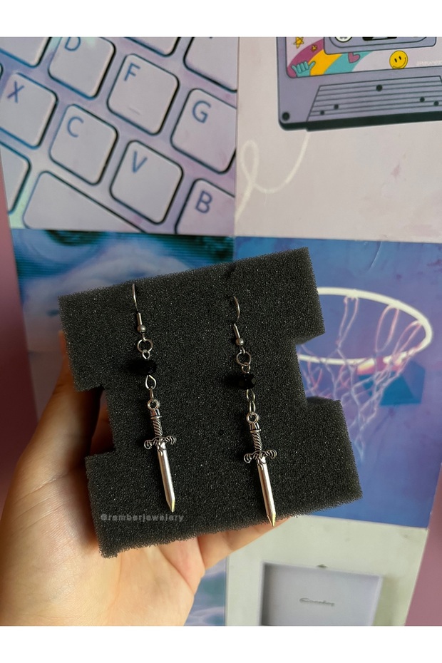 Y2K Gothic Beaded Sword Earrings
