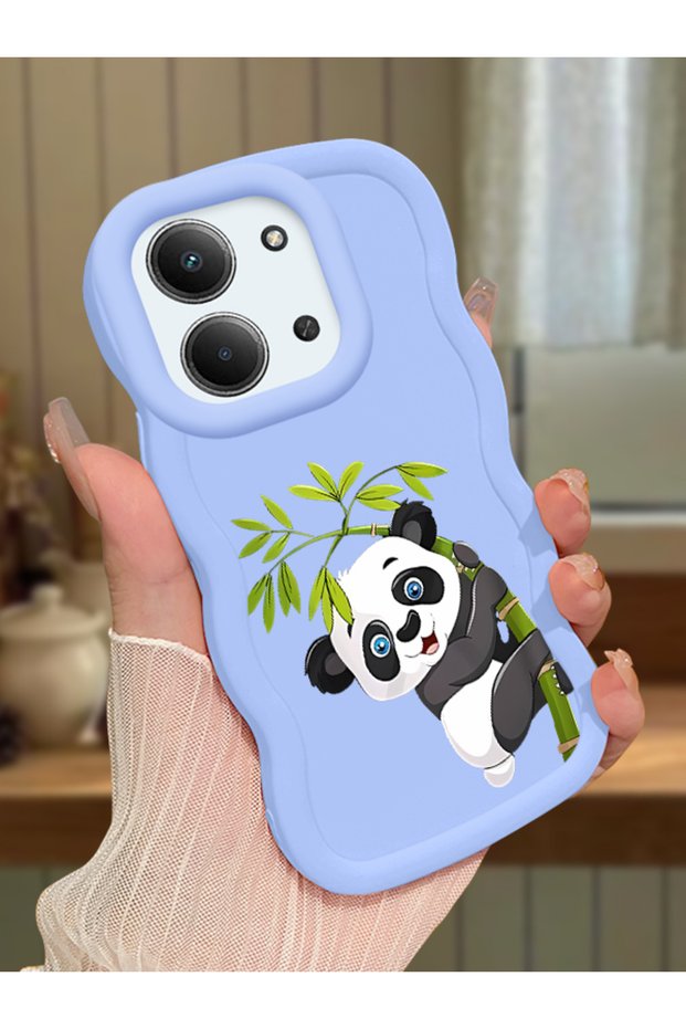 Redmi 15C 4g Compatible Case Camera Protector Blue Silicone Couple Phone Case Panda Pattern