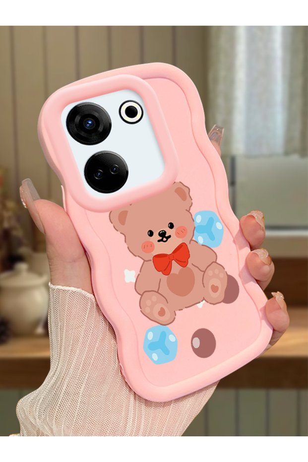Tecno Camon 20 Compatible Case Camera Protector Pink Silicone Couple Phone Case Bear Pattern