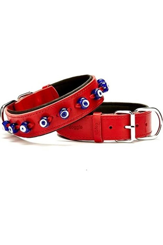 Comfort Leather Nazar Beaded Dog Collar Small Red 4X47-55 cm