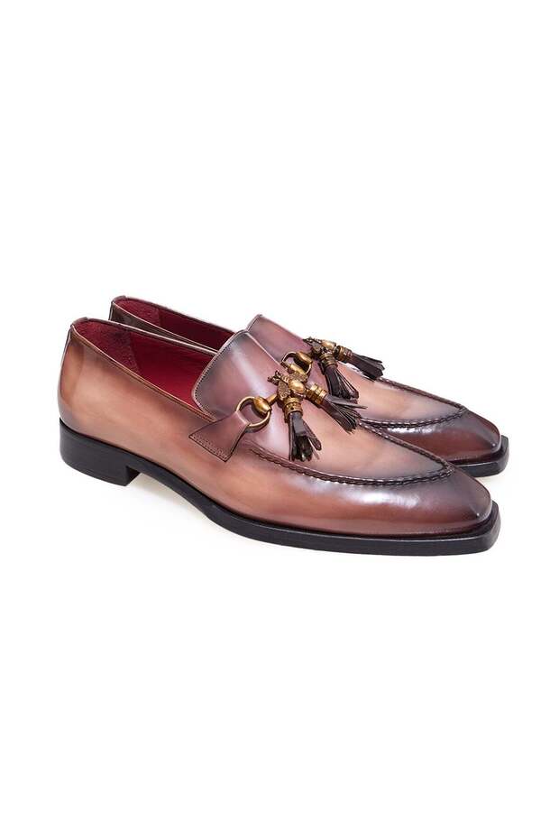 Tan Color Laceless Genuine Leather Men's Shoes