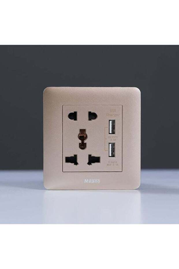 - Milano 2 Pin & 3 Pin Universal Socket With 2.1A Us